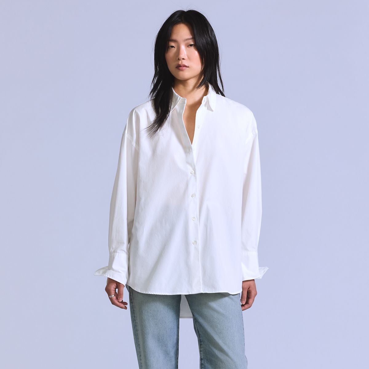Woven Button Down Shirt — White - White