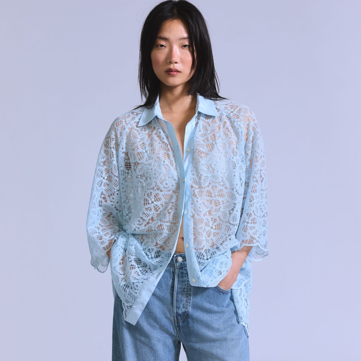 Lace Woven Blouse — Ice Water Lace - Blue