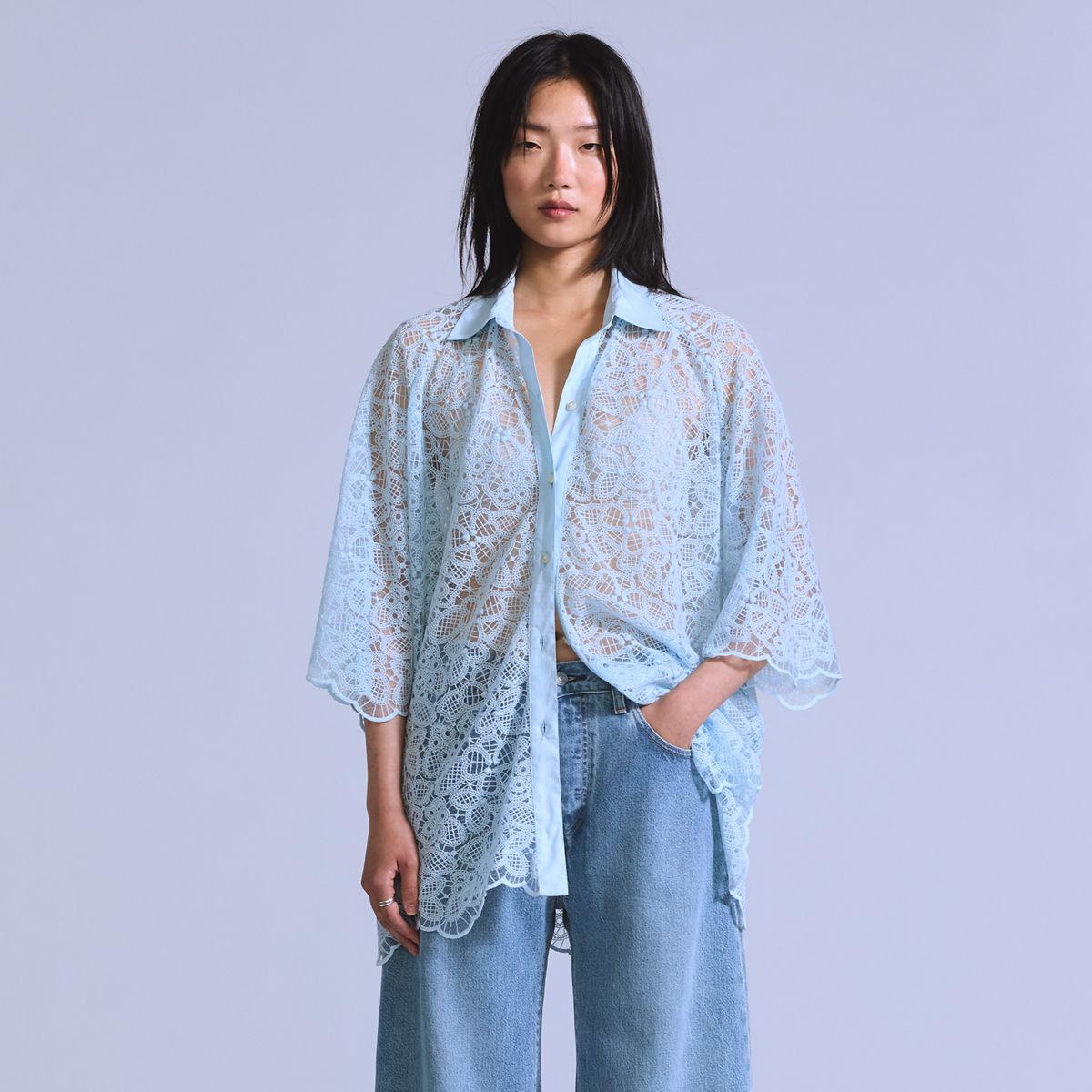 Lace Woven Blouse — Ice Water Lace - Blue