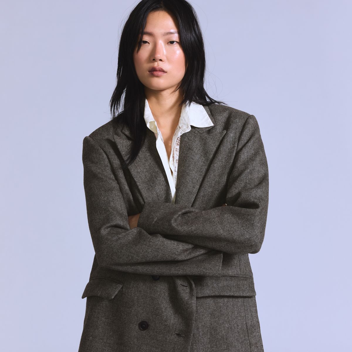 Wool Blend Blazer — Melange Brown - Brown