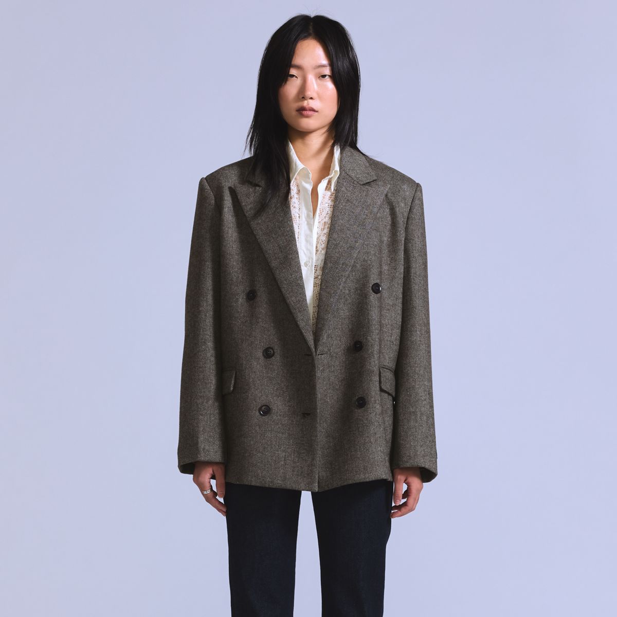 Wool Blend Blazer — Melange Brown - Brown