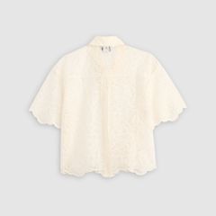 Lace Short-Sleeve Button Down Blouse — Ecru Lace - White 7