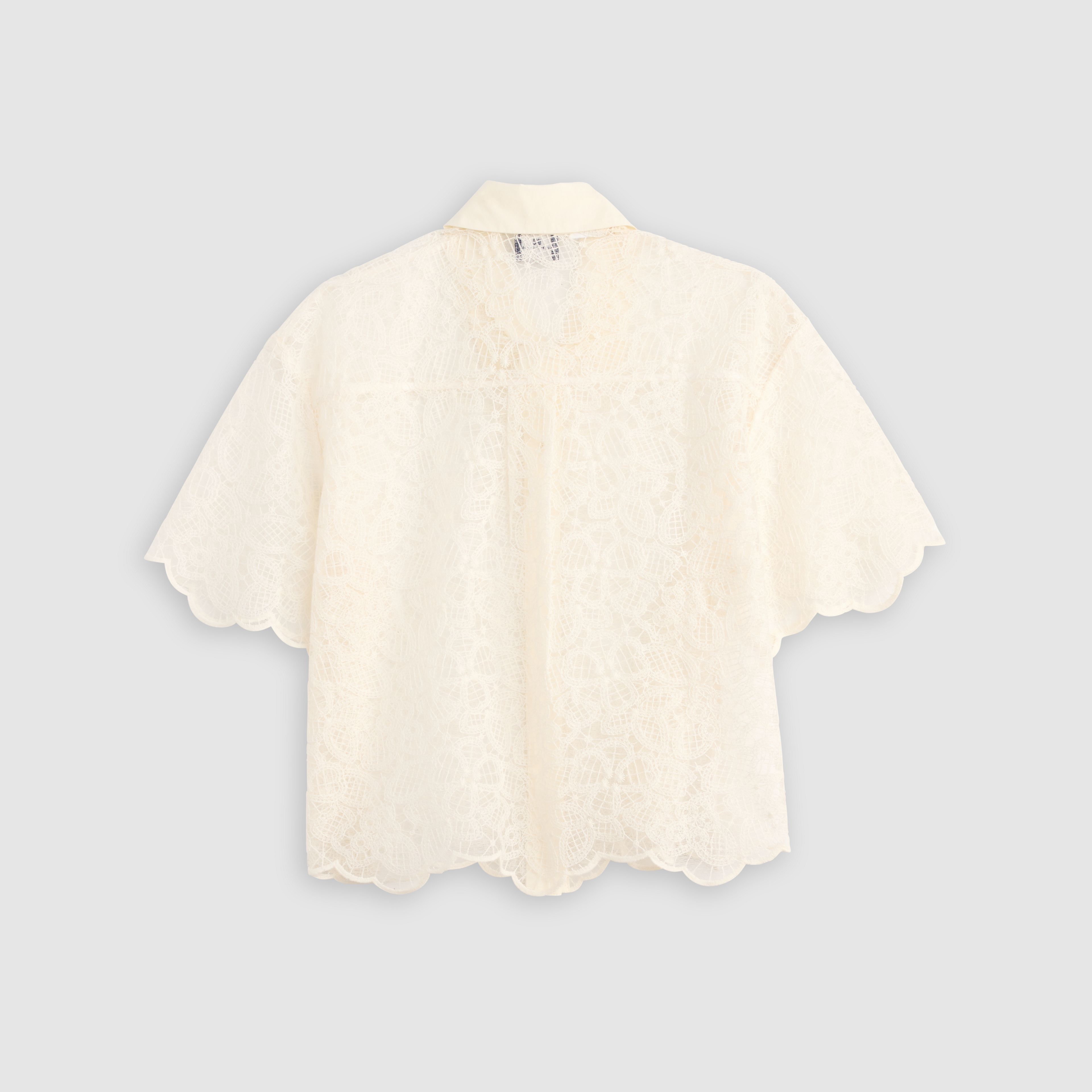 Lace Short-Sleeve Button Down Blouse