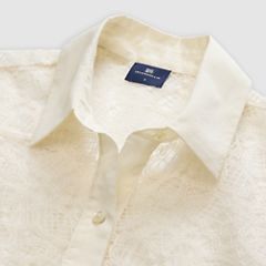 Lace Short-Sleeve Button Down Blouse — Ecru Lace - White 8