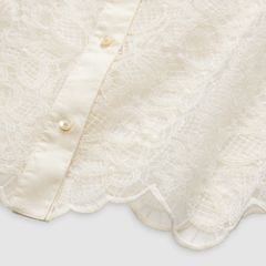 Lace Short-Sleeve Button Down Blouse — Ecru Lace - White 9