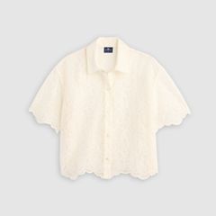Lace Short-Sleeve Button Down Blouse — Ecru Lace - White 6