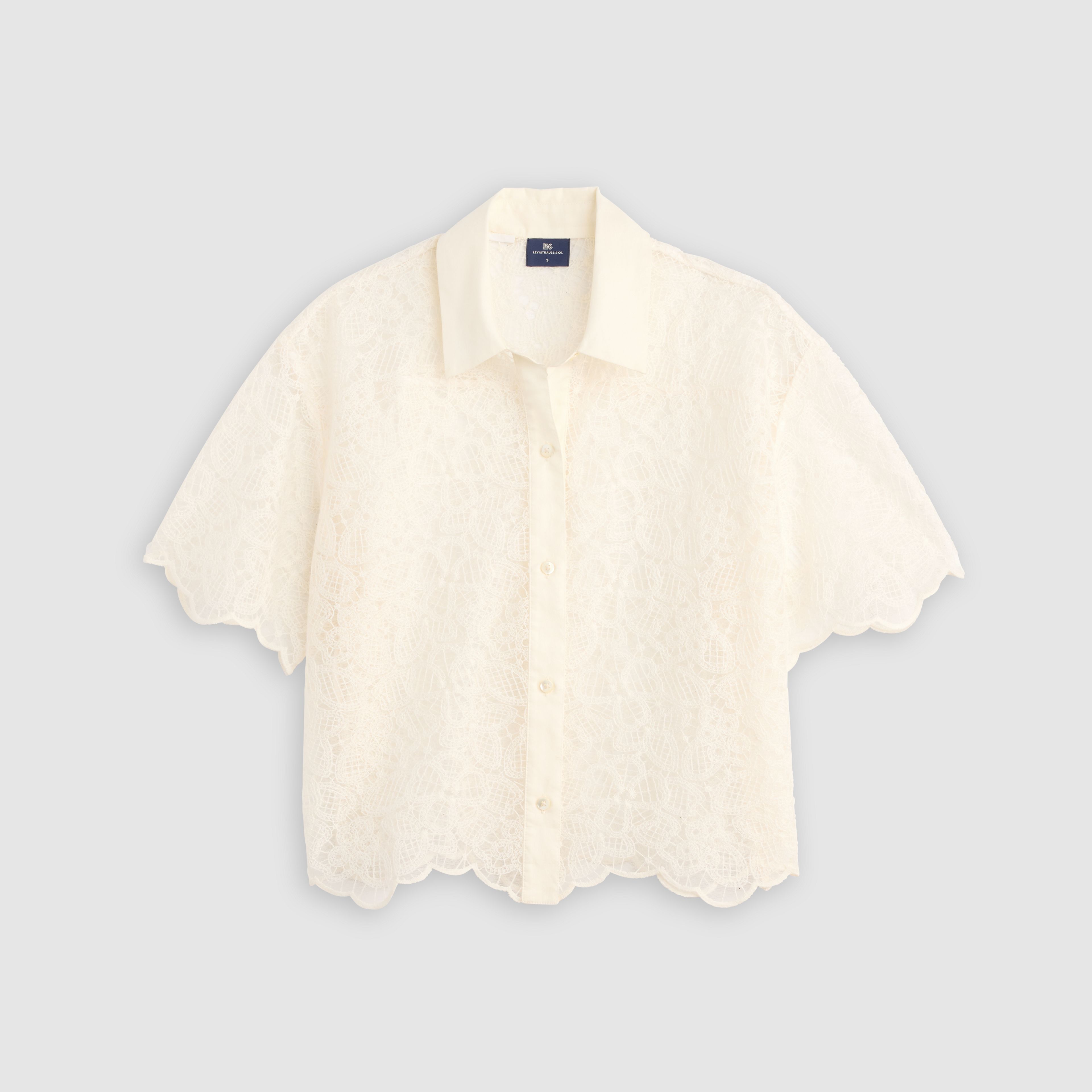 Lace Short-Sleeve Button Down Blouse