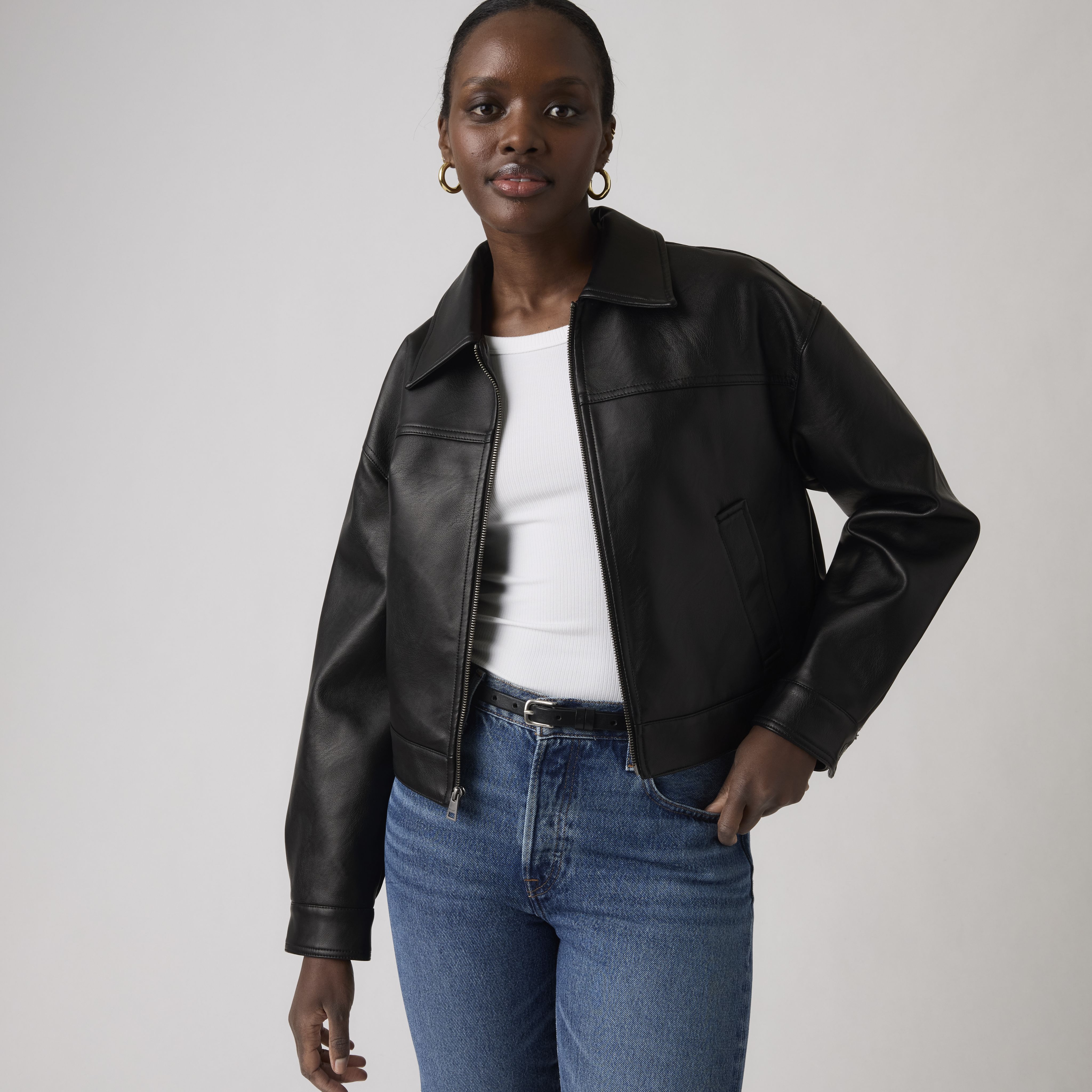 Faux Leather Boxy Zip Jacket 1