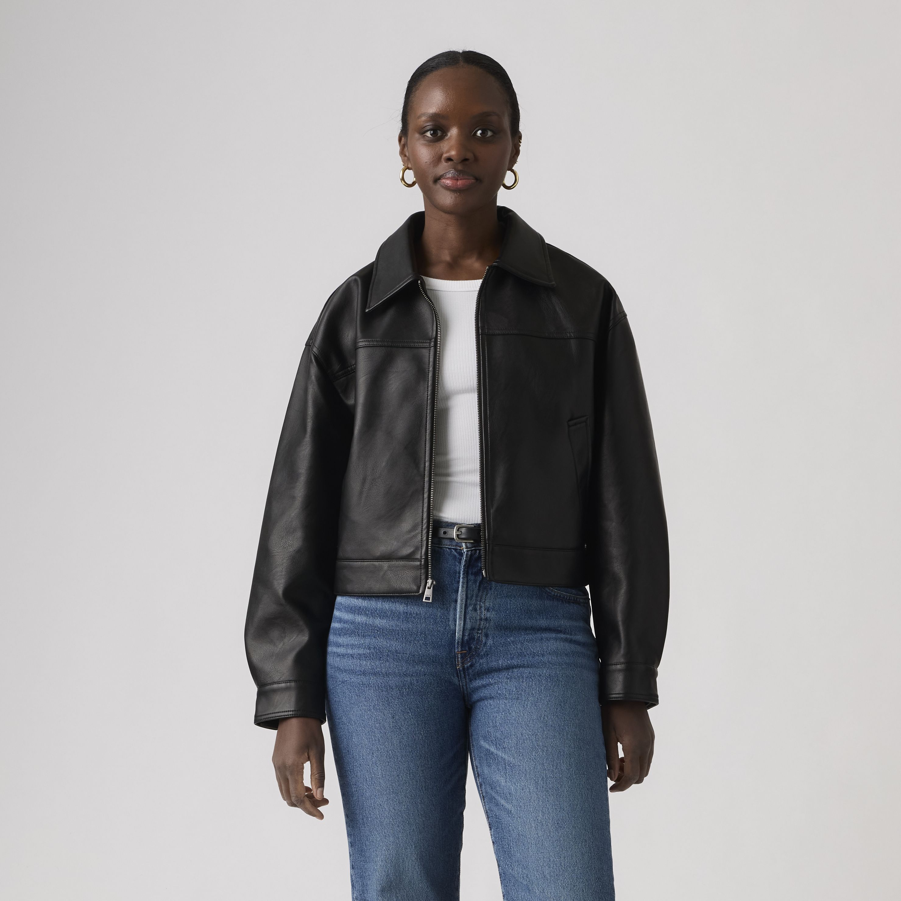 Faux Leather Boxy Zip Jacket 15