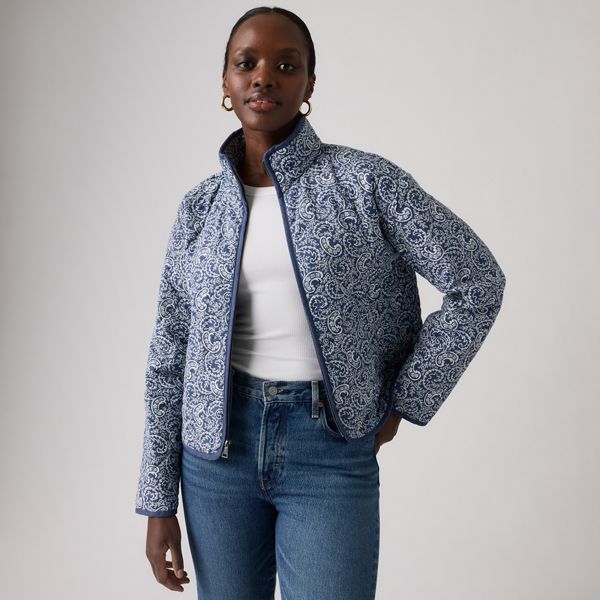 Stand Collar Diamond Quilted Jacket — Z9999 Cny Black Gold - Black