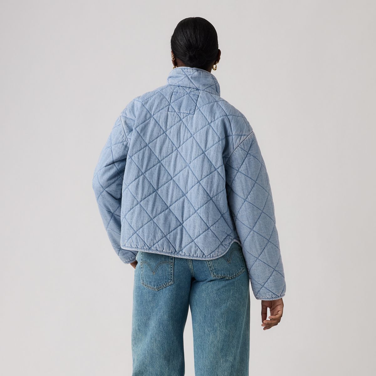Stand Collar Diamond Quilted Jacket — Z9999 Cny Black Gold - Black