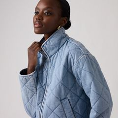 Stand Collar Diamond Quilted Jacket — Z9999 Cny Black Gold - Black 2