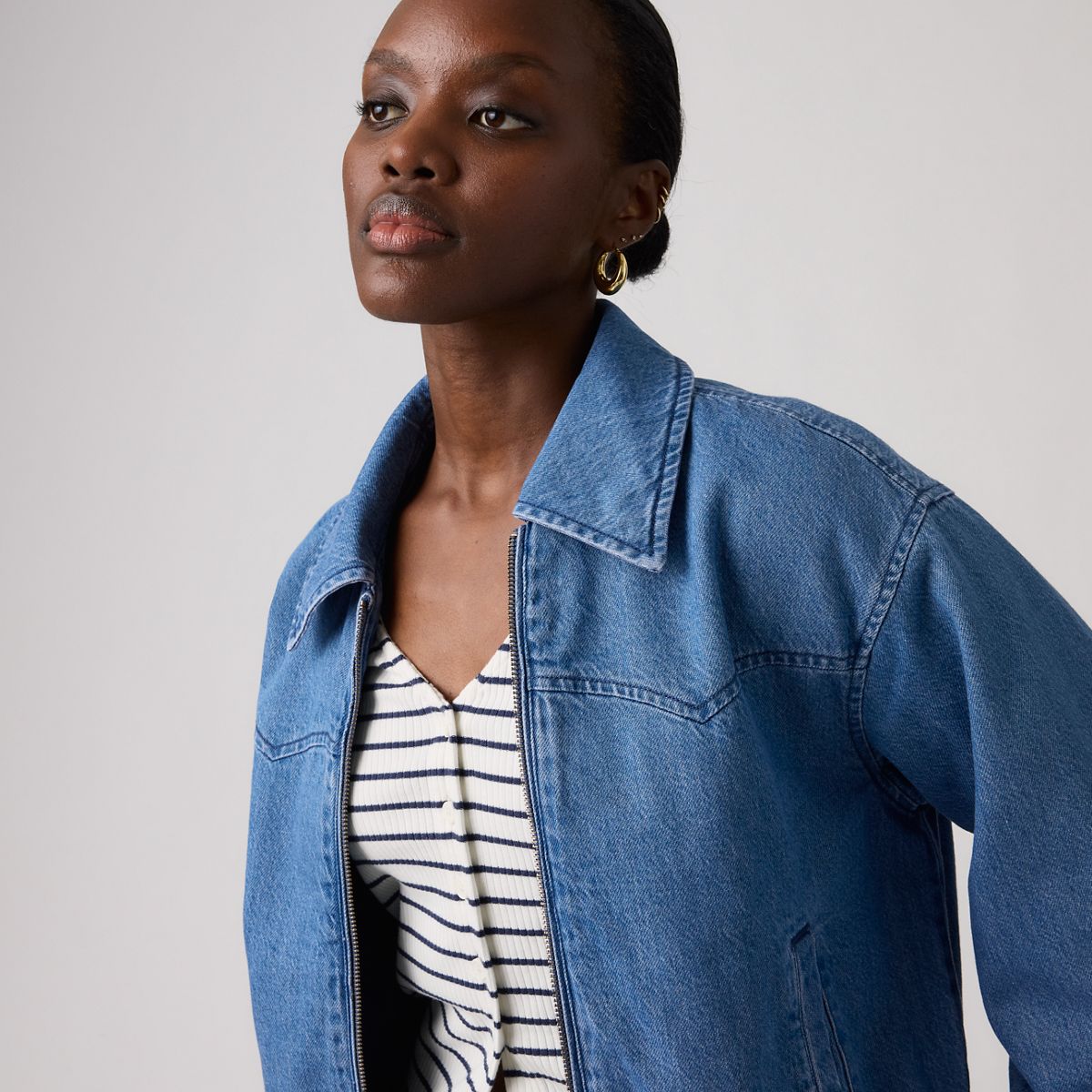 Western Blouson Bomber Jacket — Medium Wash - Medium Wash