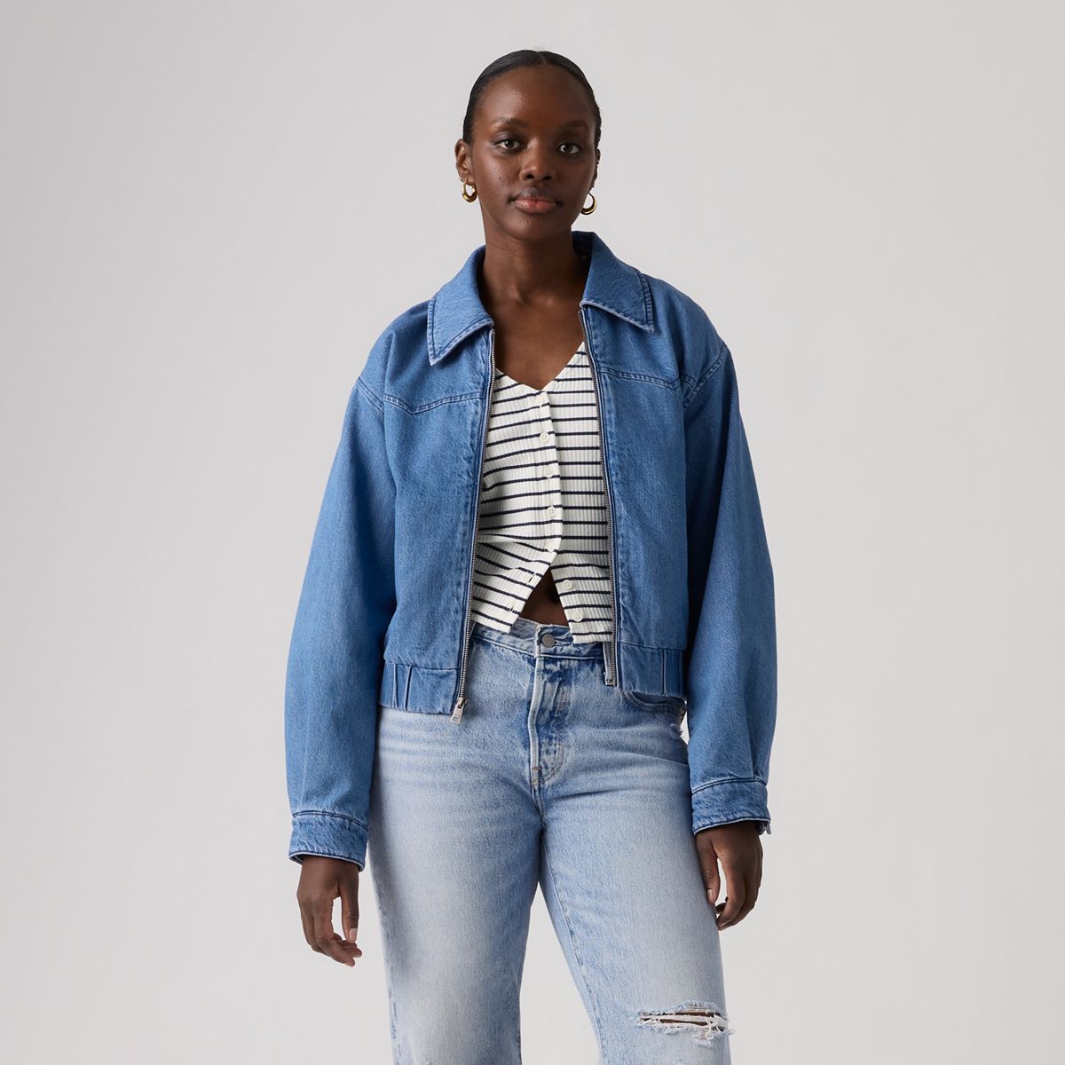 Western Blouson Bomber Jacket — Medium Wash - Medium Wash