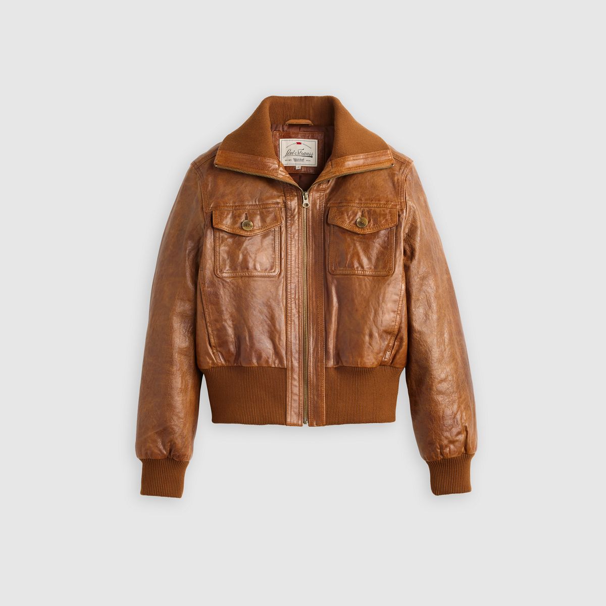 Kira Shrunken Leather Bomber Jacket — Neyo Sheep Distressed - Brown