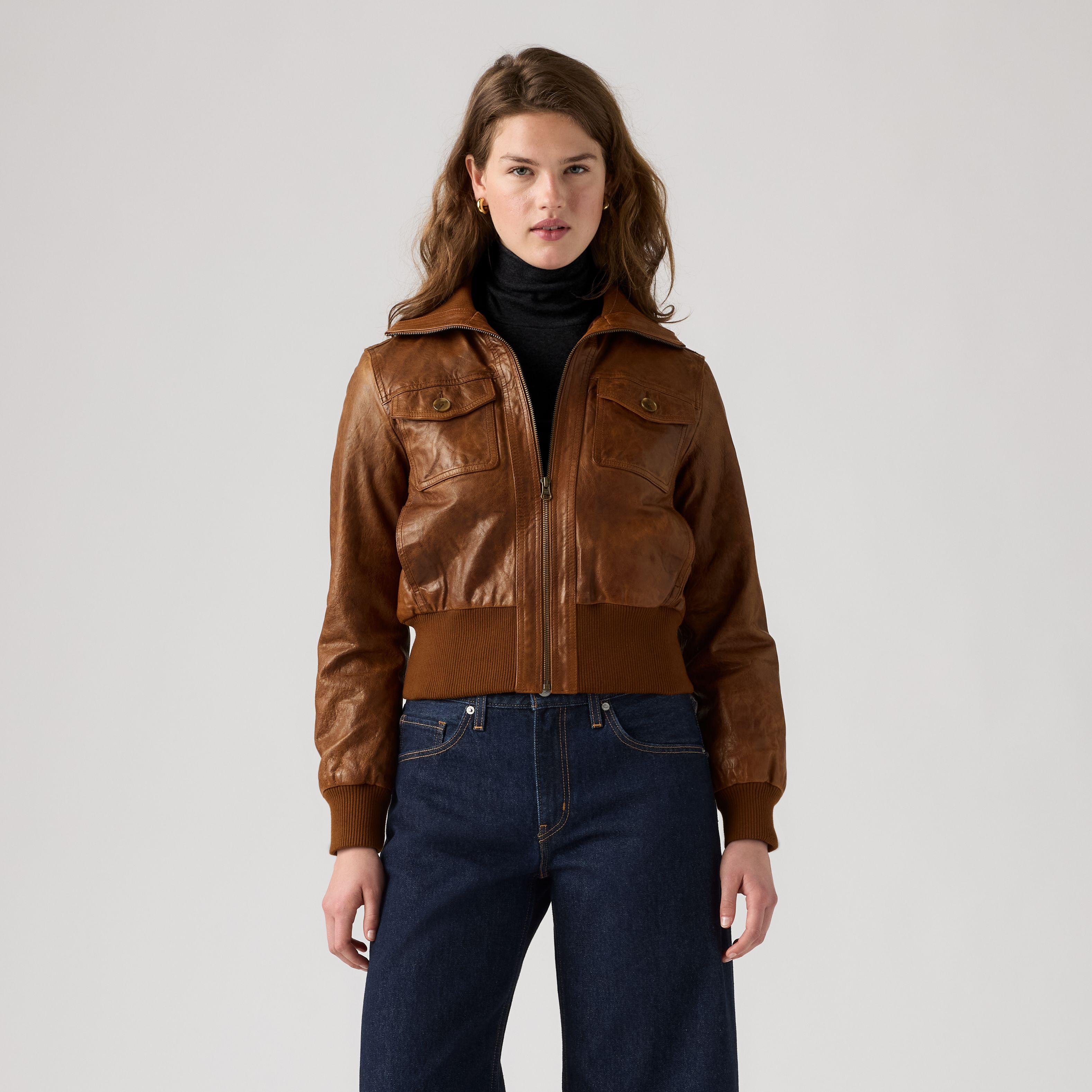 Kira Shrunken Leather Bomber Jacket 3