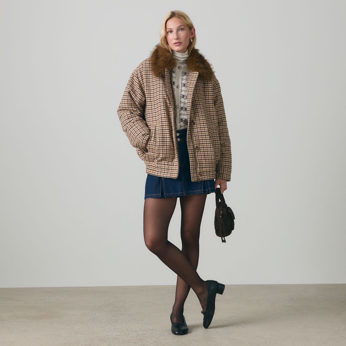 Billie Houndstooth Coat — Siggi Check Java Plaid_As Flr - Multi-Color