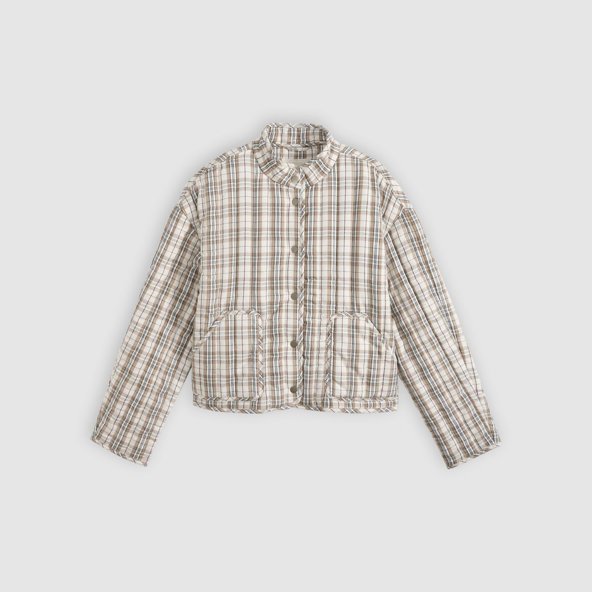 Lana Quilted Liner Jacket — Bea Plaid Egret - Multi-Color