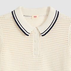 Alizee Short-Sleeve Polo Sweater — Navy Egret - White 6