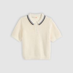 Alizee Short-Sleeve Polo Sweater — Navy Egret - White 5