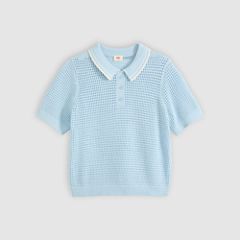 Alizee Short-Sleeve Polo Sweater — Angel Falls / Egret Angel Falls / Egret - Blue 5