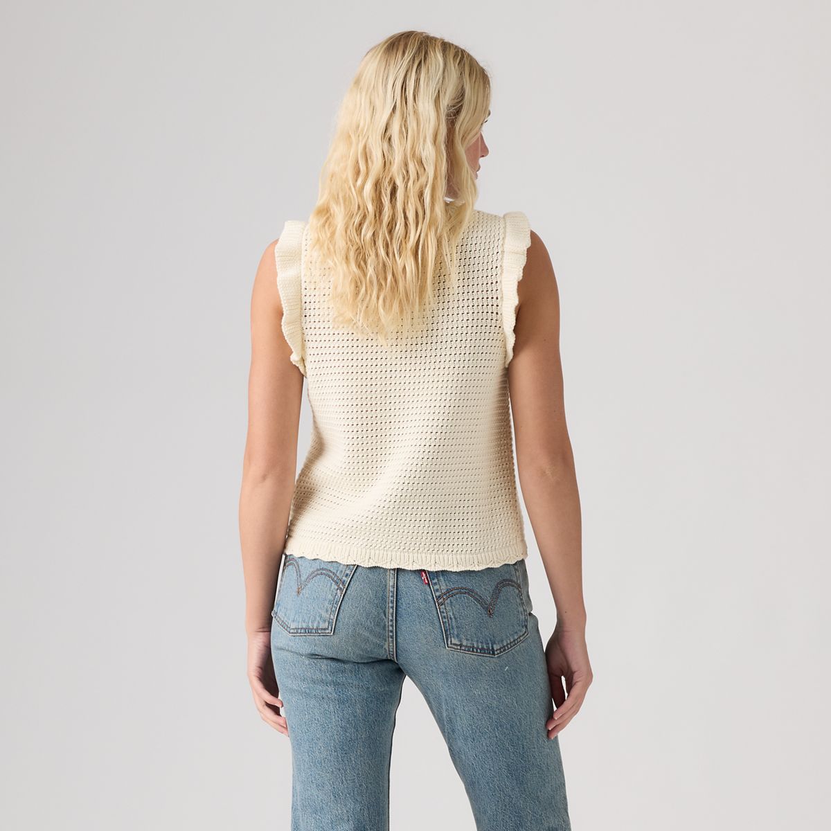 Lulu Flutter Sleeve Sweater Tank — Egret - White