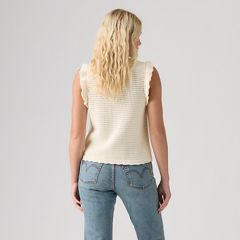 Lulu Flutter Sleeve Sweater Tank — Egret - White 4