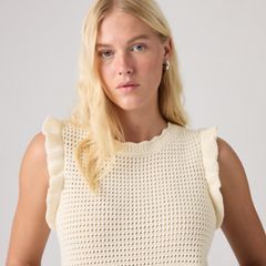 Lulu Flutter Sleeve Sweater Tank — Egret - White 2