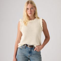 Lulu Flutter Sleeve Sweater Tank — Egret - White 1
