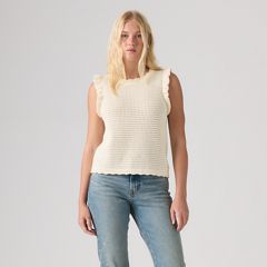 Lulu Flutter Sleeve Sweater Tank — Egret - White 3