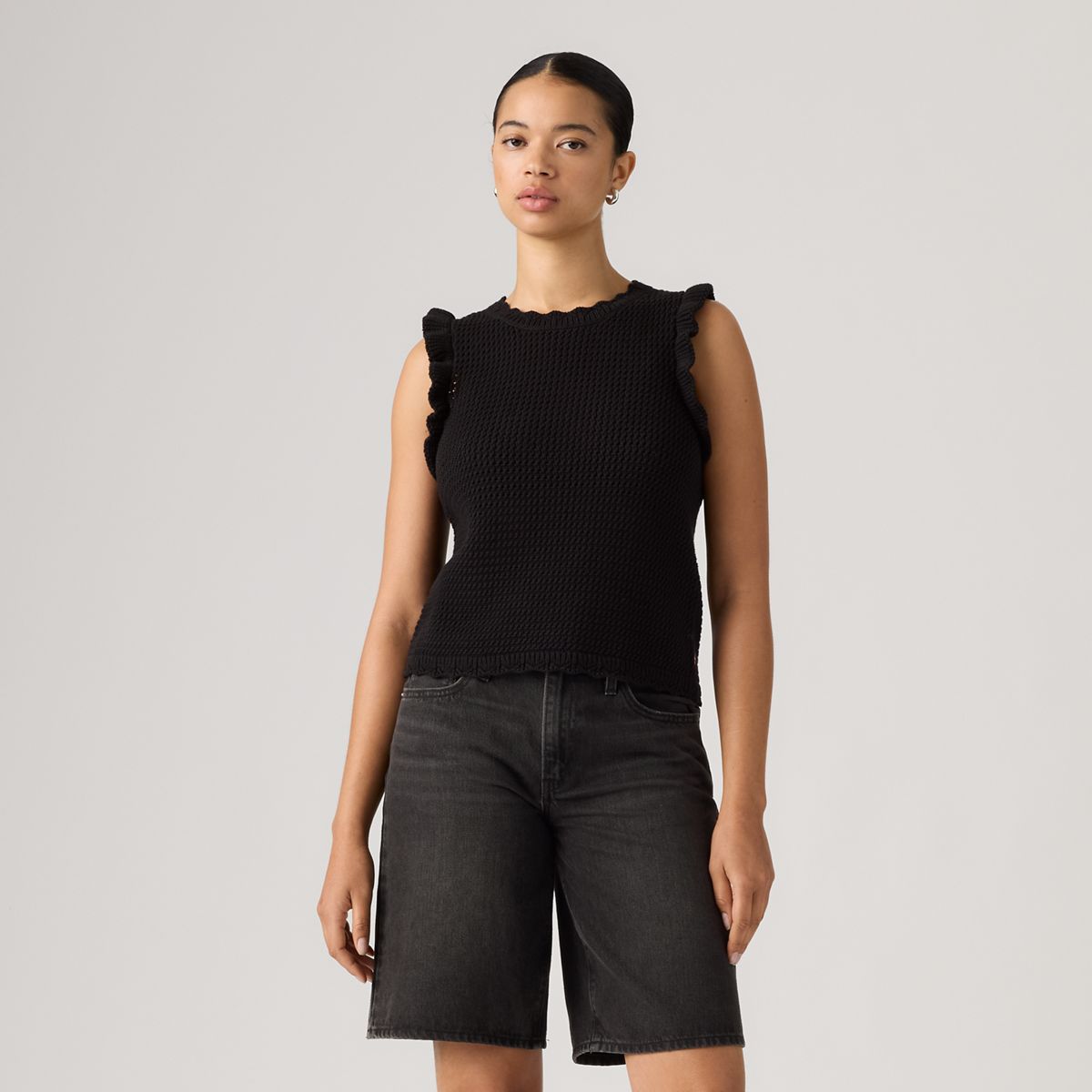 Lulu Flutter Sleeve Sweater Tank — Anthracite Night - Black