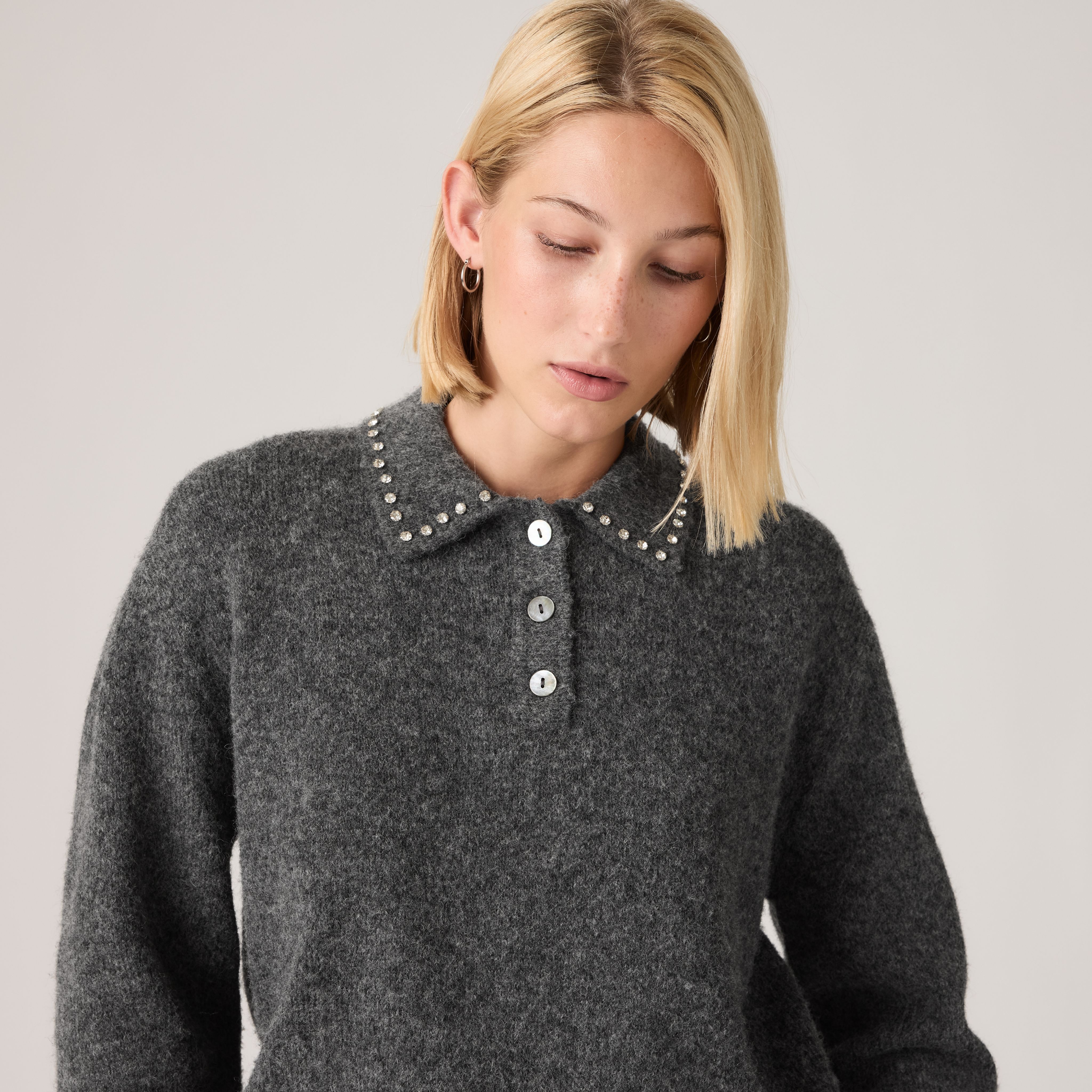 Rhinestone Collared Sweater 2