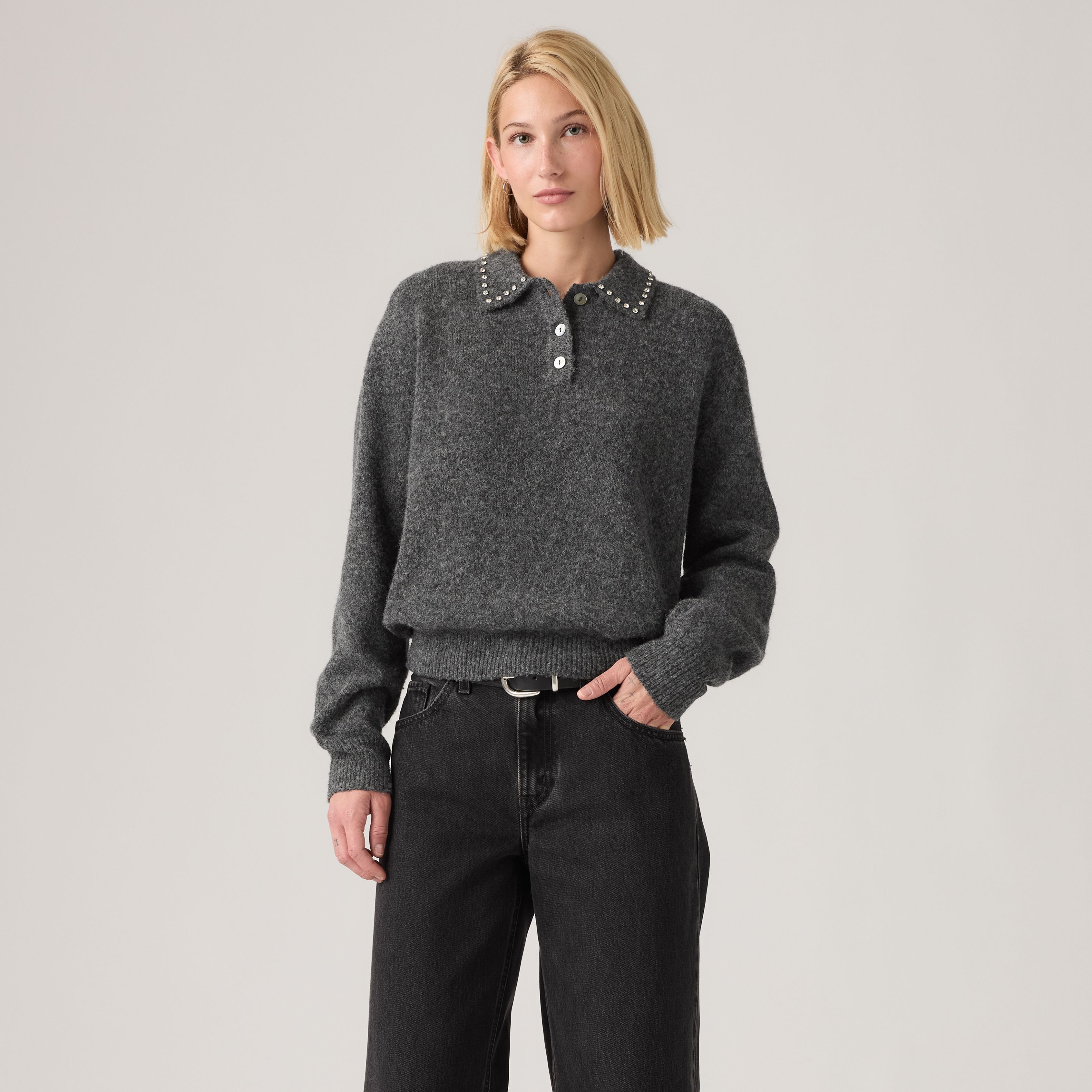 Rhinestone Collared Sweater 3