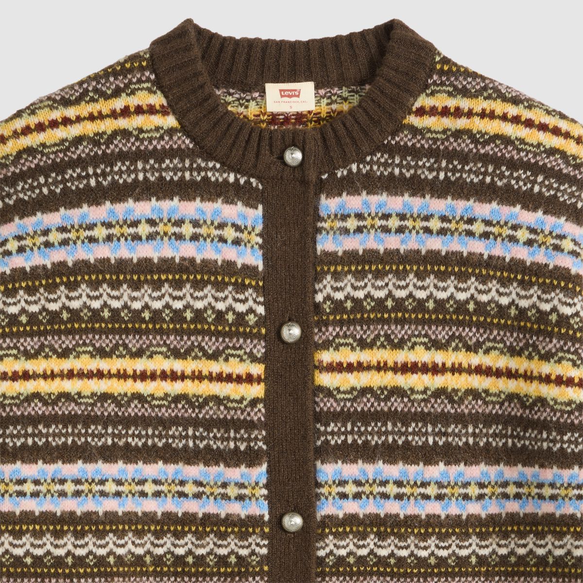 Charlotte Crewneck Cardigan — Lea Fairisle Java - Multi Colour