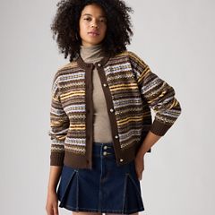 Charlotte Crewneck Cardigan — Lea Fairisle Java - Multi Colour 1