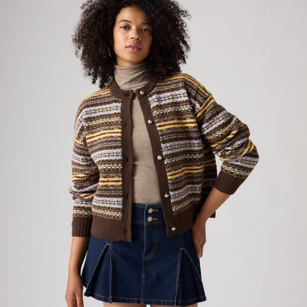 Charlotte Crewneck Cardigan — Lea Fairisle Java - Multi Colour