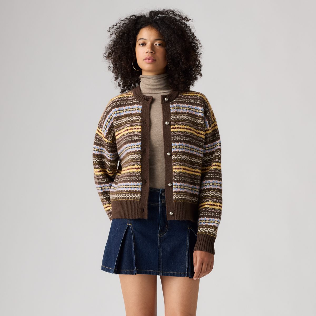 Charlotte Crewneck Cardigan — Lea Fairisle Java - Multi Colour