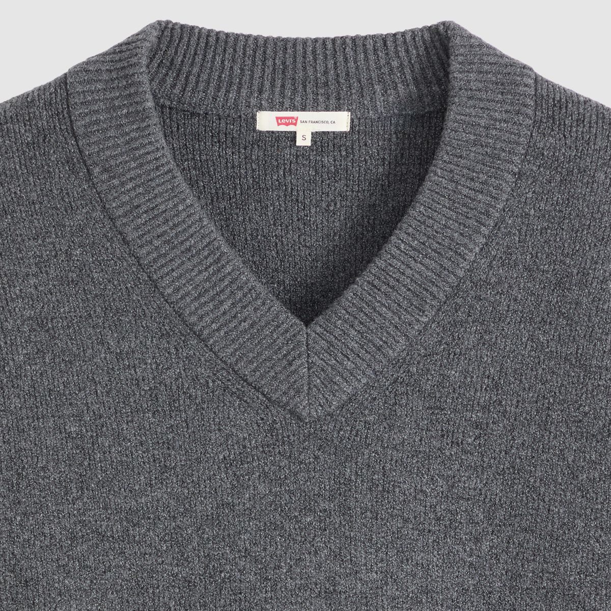 Brushed Cotton Blend V-Neck Sweater — Darker Heather Grey Bros - Grey