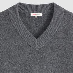 Brushed Cotton Blend V-Neck Sweater — Darker Heather Grey Bros - Grey 6