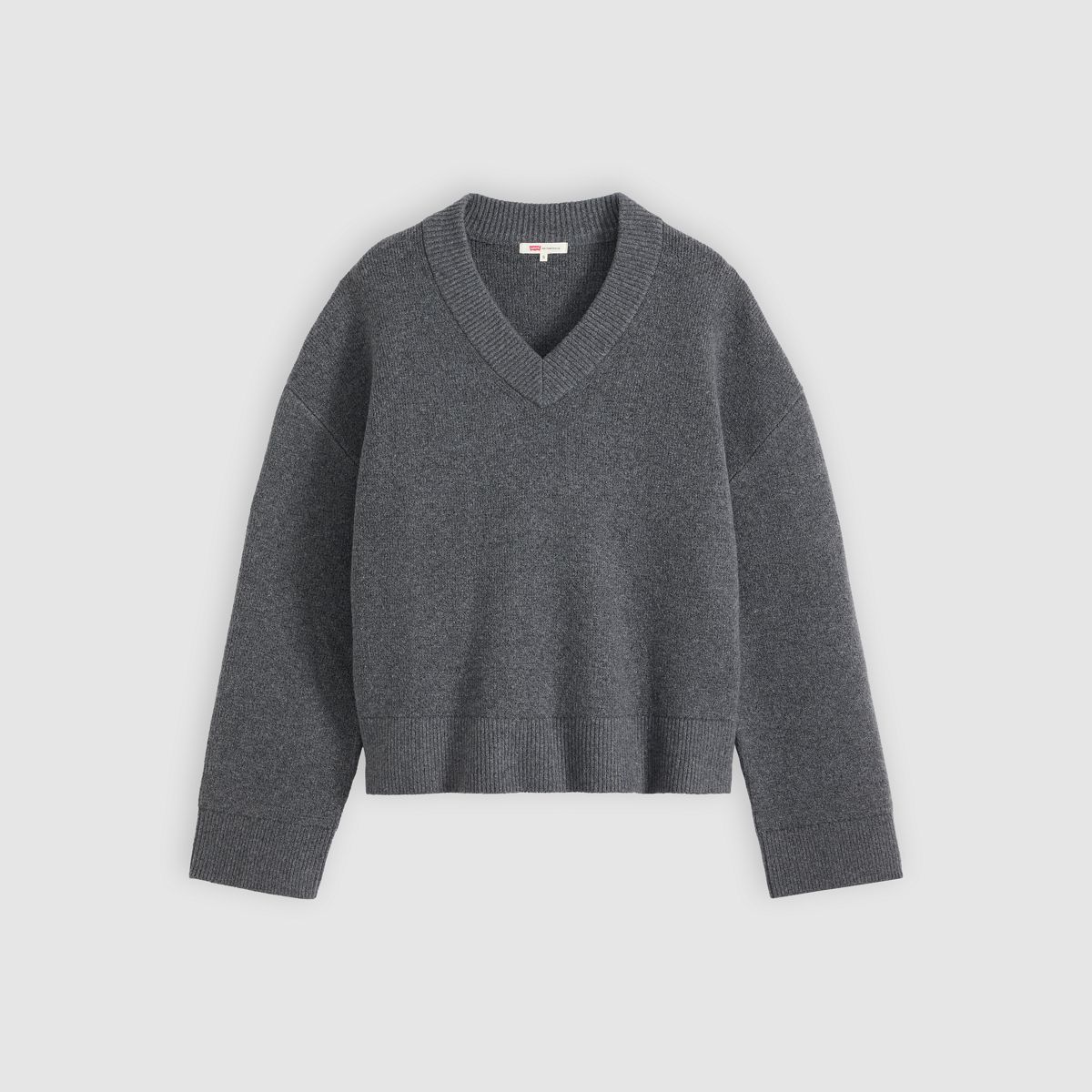 Brushed Cotton Blend V-Neck Sweater — Darker Heather Grey Bros - Grey