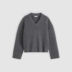 Brushed Cotton Blend V-Neck Sweater — Darker Heather Grey Bros - Grey 5