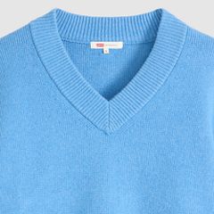 Brushed Cotton Blend V-Neck Sweater — Parisian Blue - Blue 6