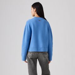 Brushed Cotton Blend V-Neck Sweater — Parisian Blue - Blue 4