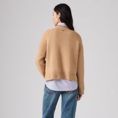 Brushed Cotton Blend V-Neck Sweater — Tan - Tan 4