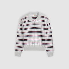 Supersoft Long-Sleeve Polo — Jade Stripe Light Grey Heather - Multi-Color 5
