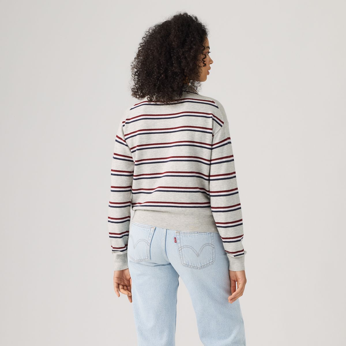 Supersoft Long-Sleeve Polo — Jade Stripe Light Grey Heather - Multi-Color
