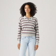 Supersoft Long-Sleeve Polo — Jade Stripe Light Grey Heather - Multi-Color 3