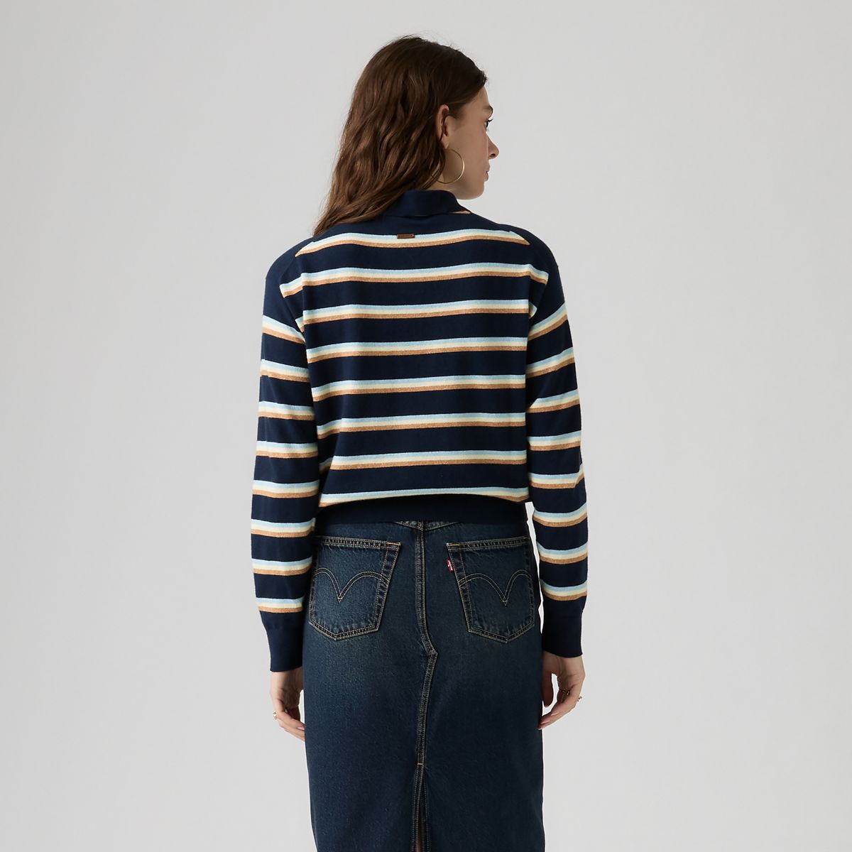 Supersoft Long-Sleeve Polo — Jade Stripe Navy Blazer - Blue