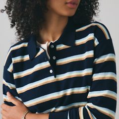 Supersoft Long-Sleeve Polo — Jade Stripe Navy Blazer - Blue 3