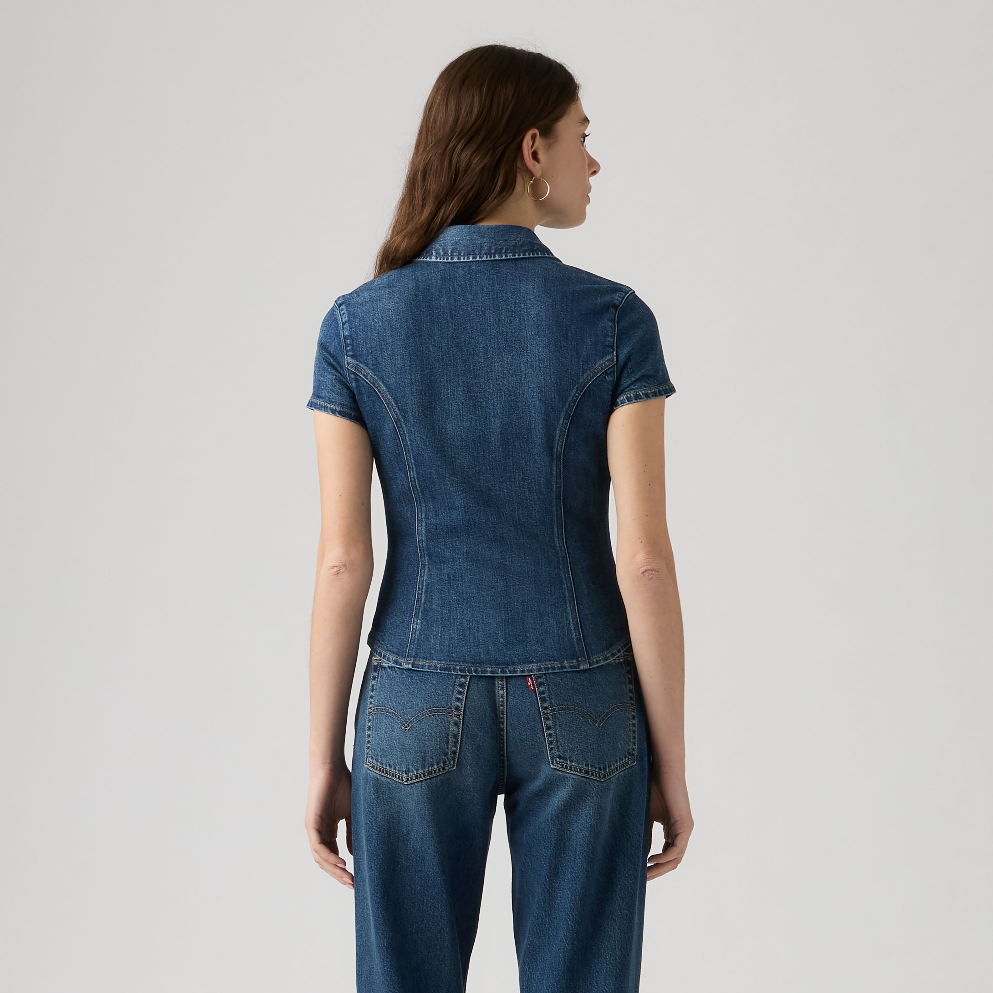 Short Sleeve Shaped Denim Shirt 4